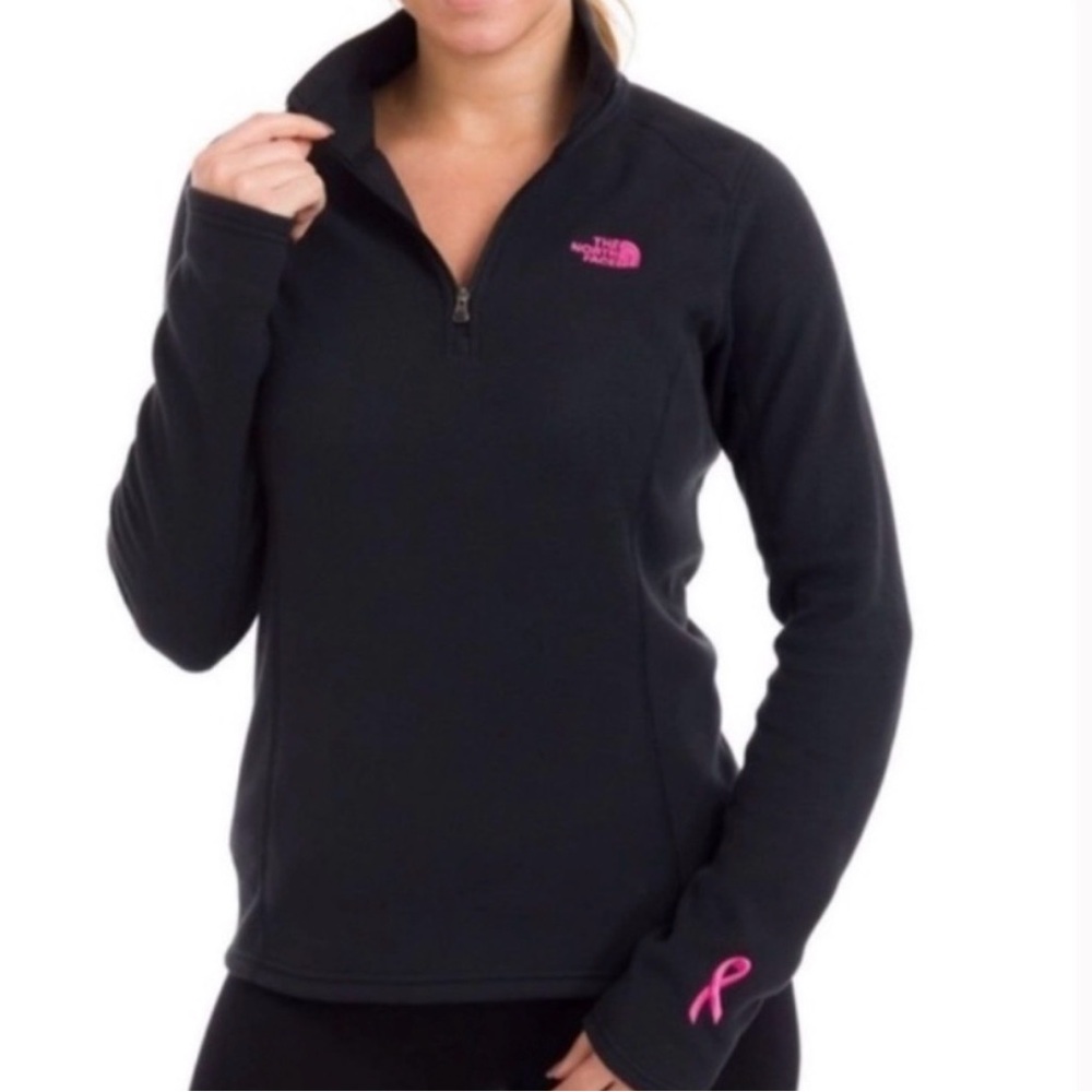 The North Face Women's Black and Pink Quarter-Zip Fleece